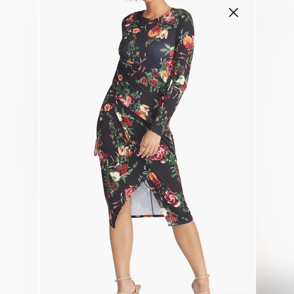 RACHEL Rachel Roy Black Floral Midi Skirt